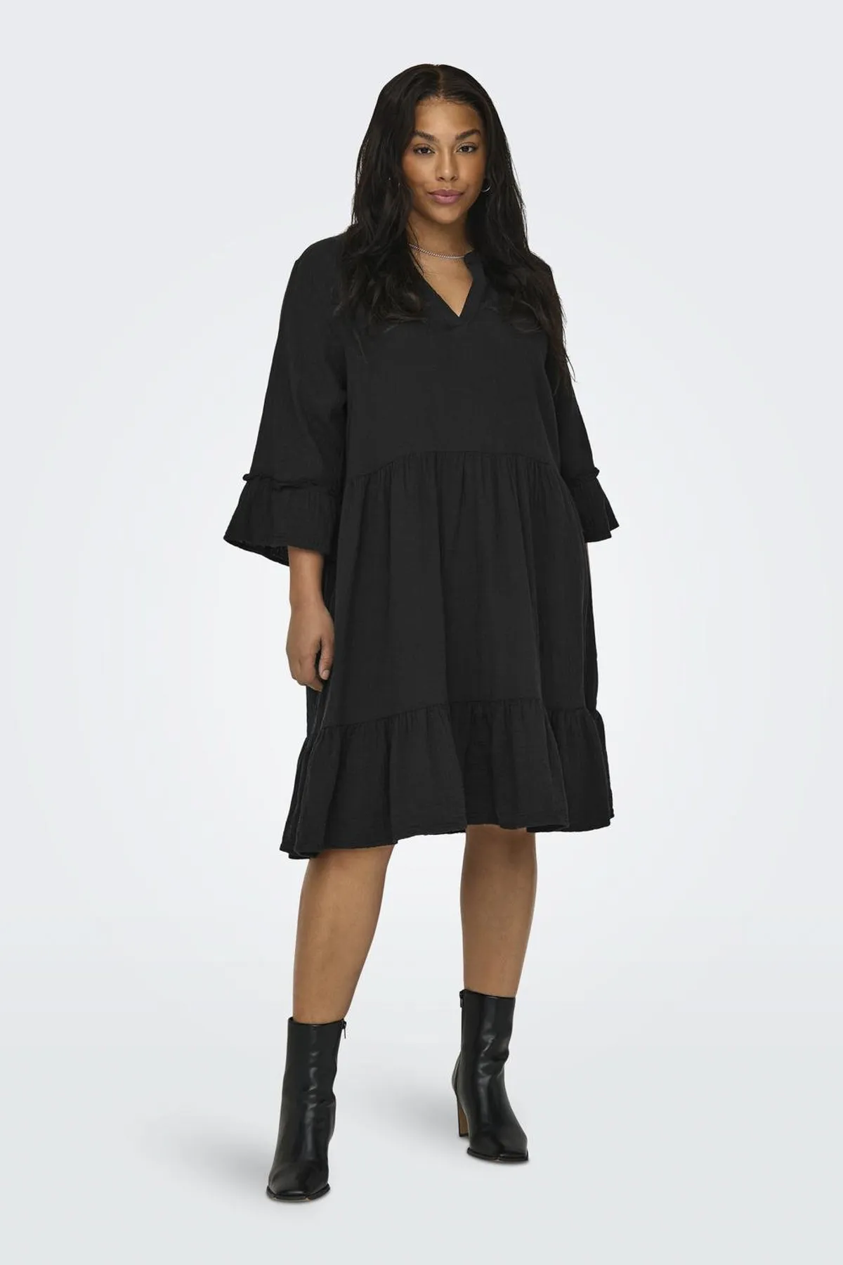 Only Carmakoma  Kleid mit Schößchen Normal geschnitten Splitneck Curve Kurzes Kleid
