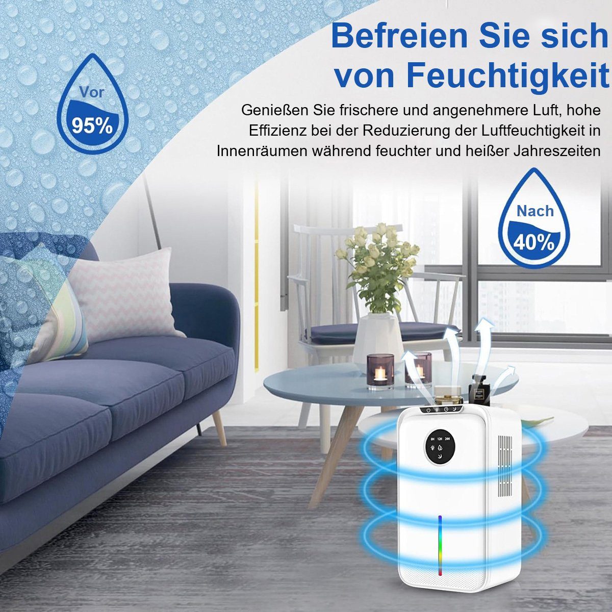 Yoyaxi Luftentfeuchter Tragbarer Luftentfeuchter für Zuhause, Effektive Entfeuchtung für Räume bis zu 720 Quadratfuß