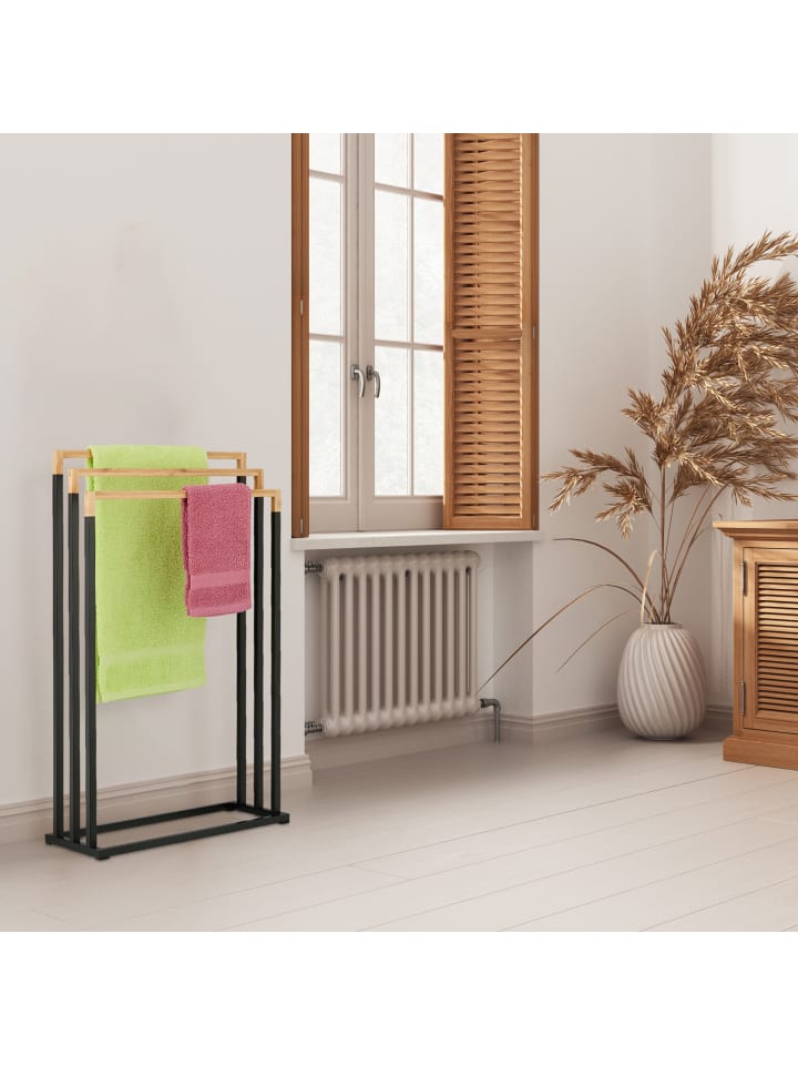 relaxdays Handtuchständer in Schwarz/ Natur - (B)45 x (H)76 x (T)21,5 cm günstig kaufen onesize