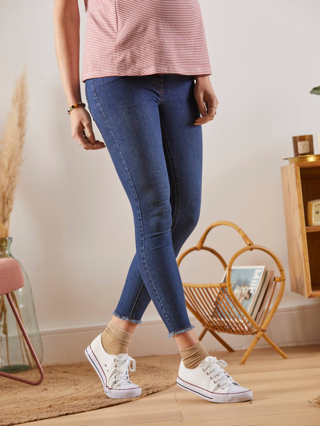 Jean skinny effiloché denim bleached