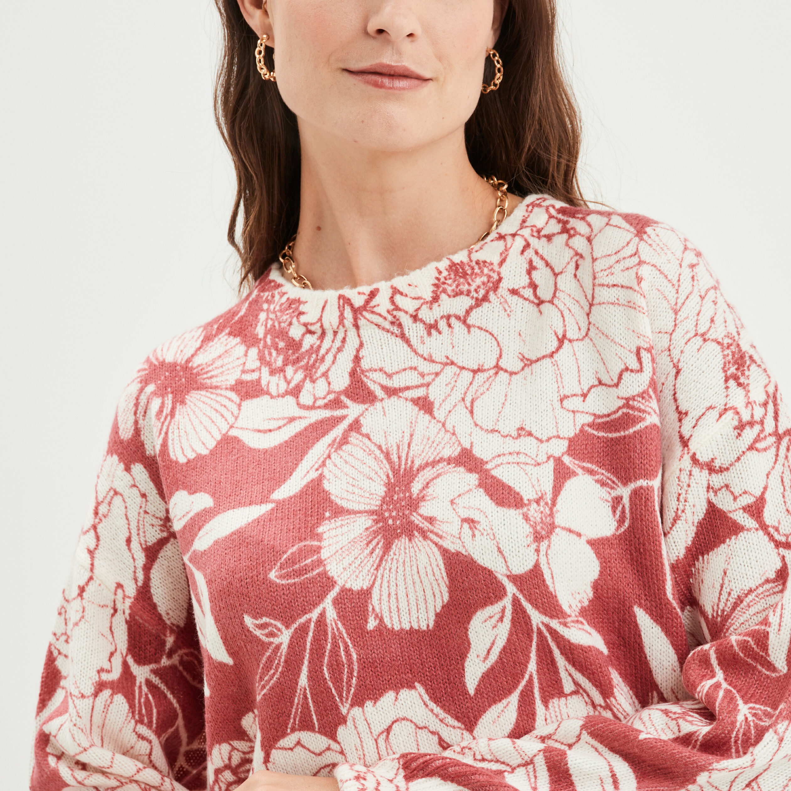 Pull col rond manches longues rose clair femme | La Halle
