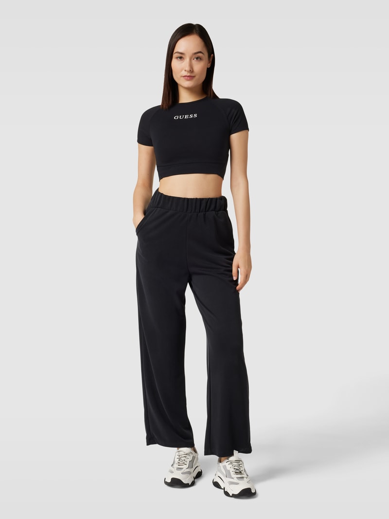 Cropped T-Shirt mit Label-Print Modell 'ALINE' in schwarz