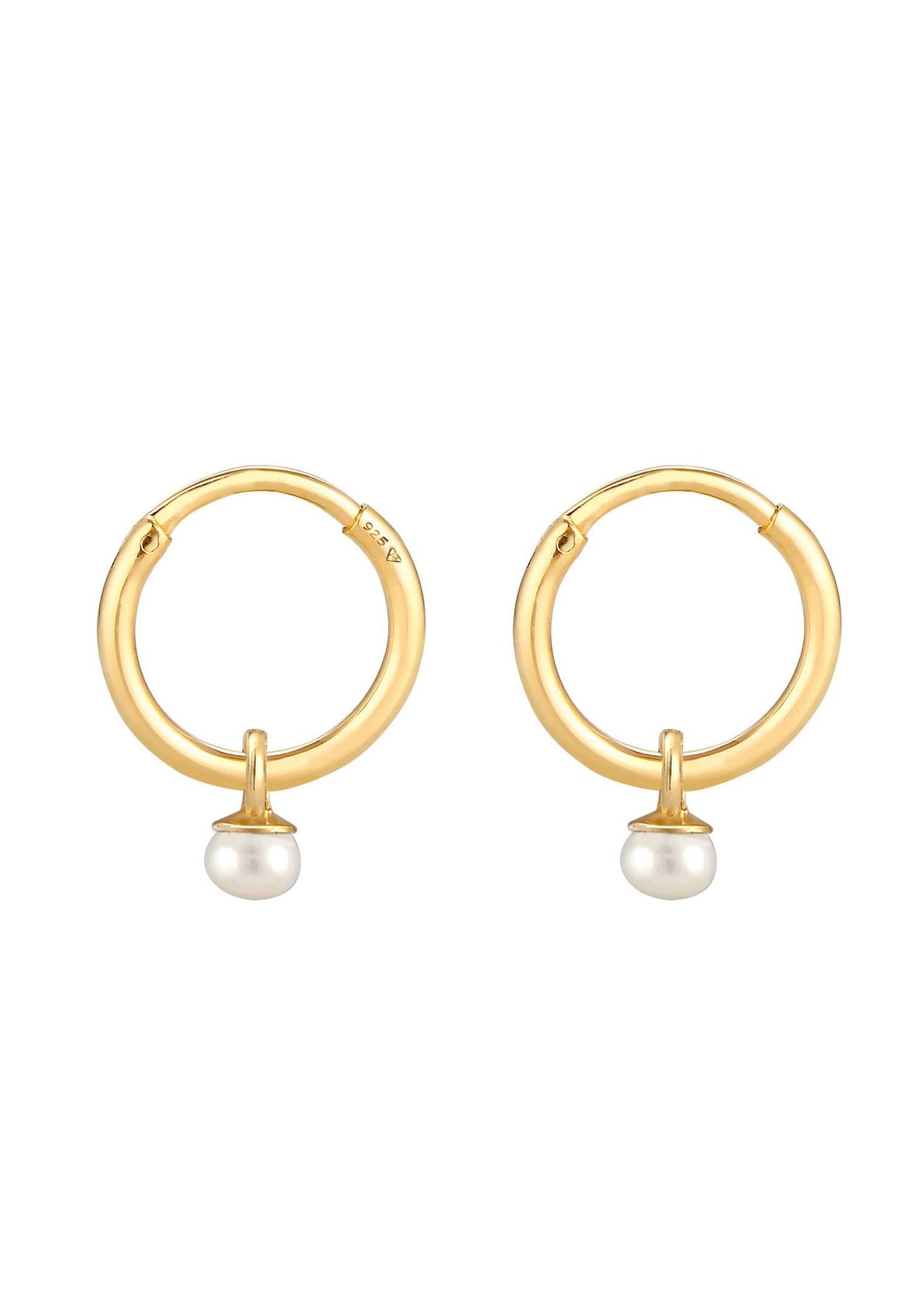 Boucles d'oreilles créoles Elli PREMIUM pour femme, intemporelles et tendance, avec perle de culture d'eau douce en argent sterling 925 plaqué or