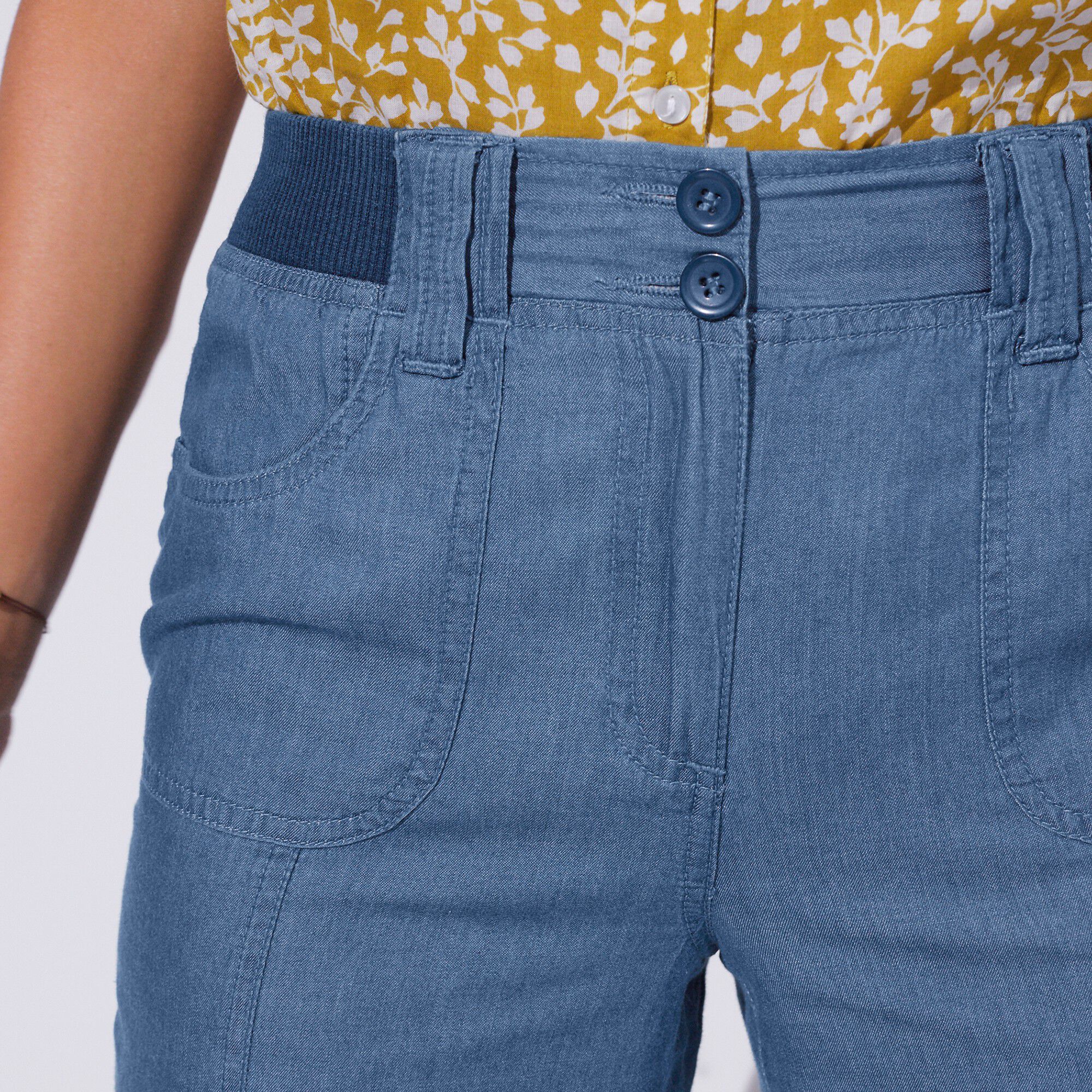 Pantacourt denim ceinture maille