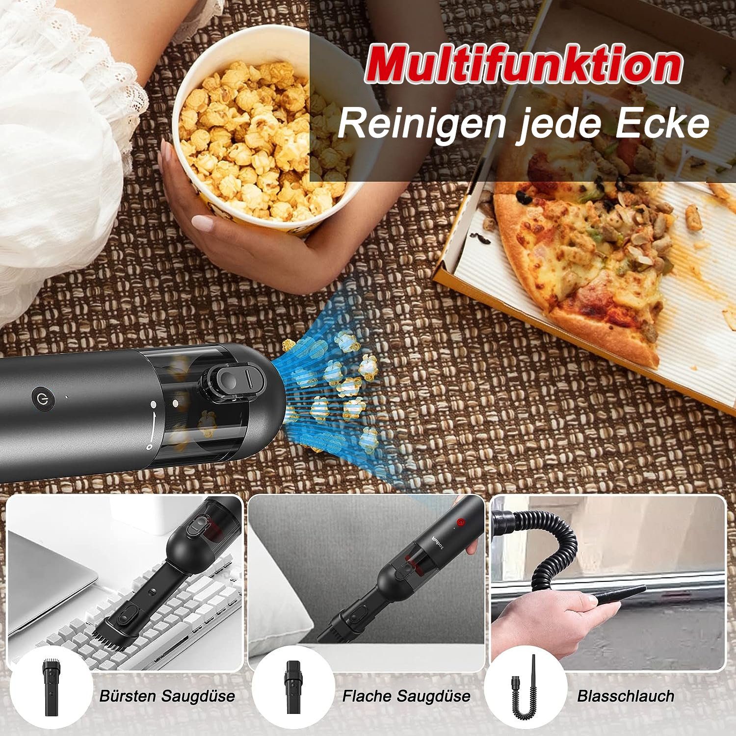 Kpaloft Akku-Handstaubsauger 6000Pa Kabelloser Autostaubsauger, Tragbarer Handsauger, 1500mAh Staubsauger, Nass & Trocken, für Tierhaare, Auto, Haus