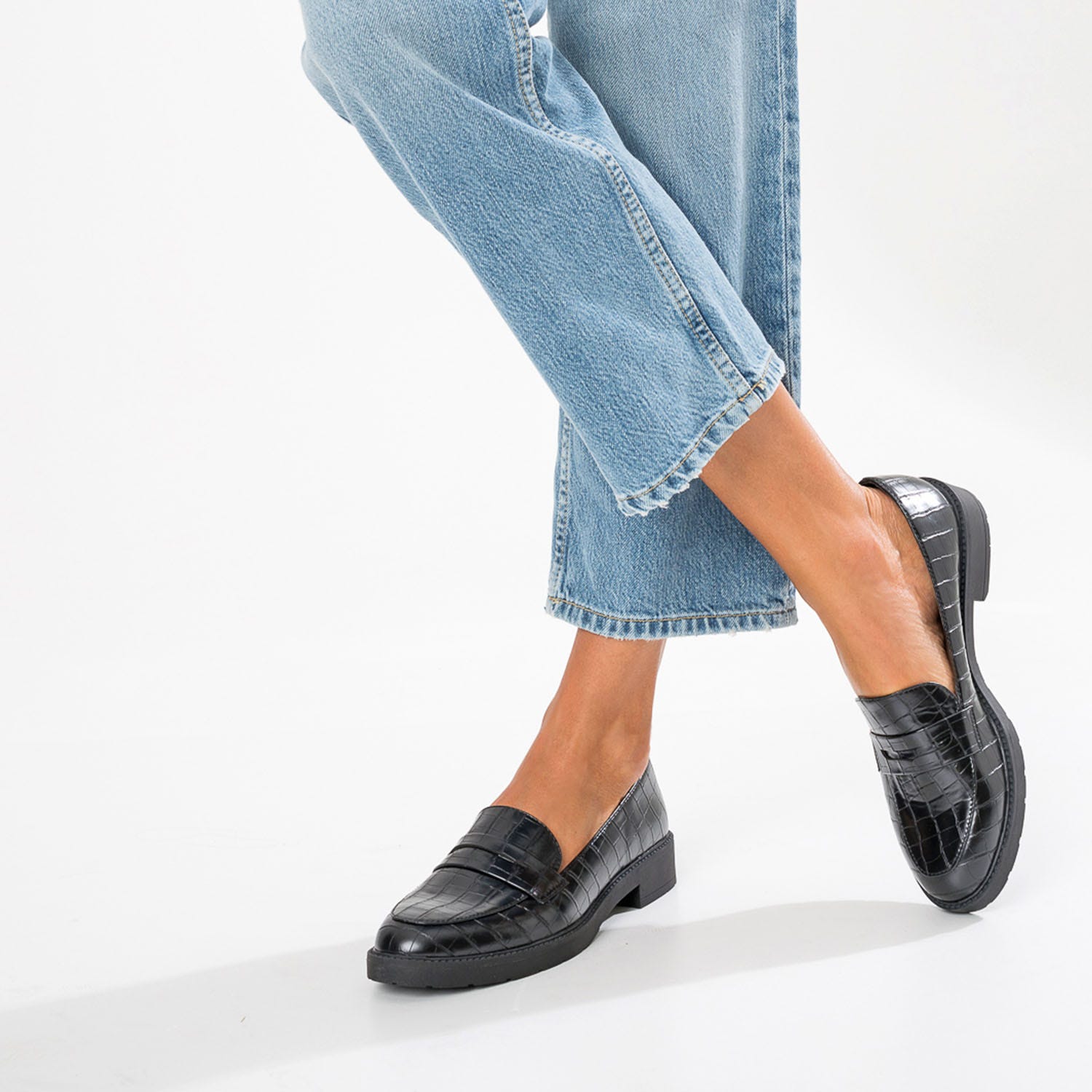 Mocassin TEXTO noir effet croco