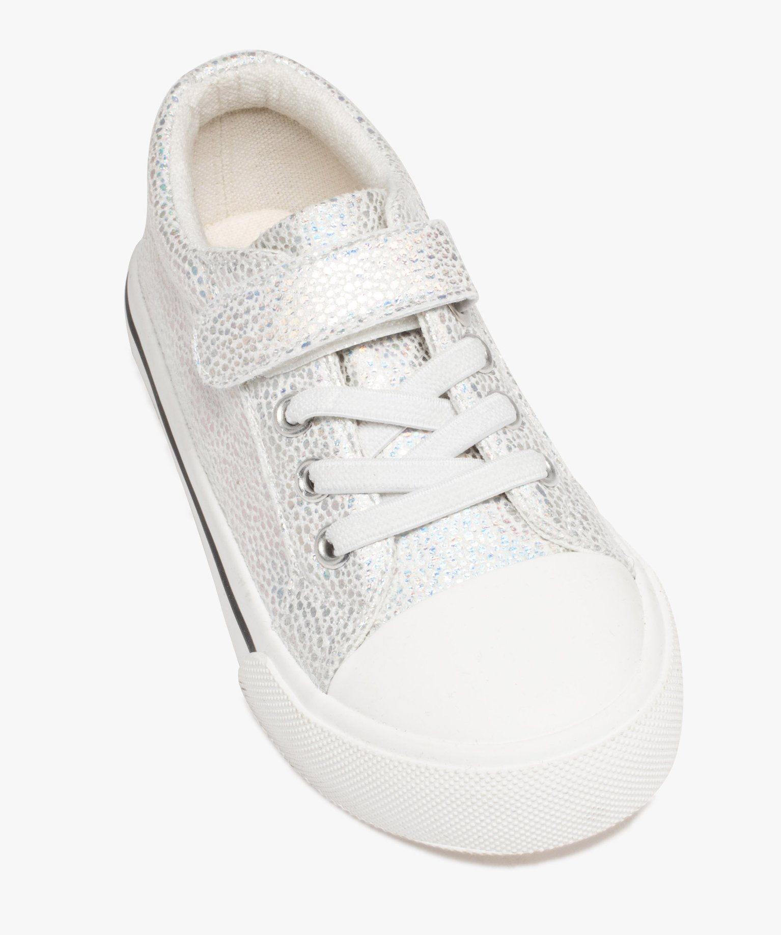 Baskets fille en toile irisée avec semelle à liseré coloré argent | GEMO