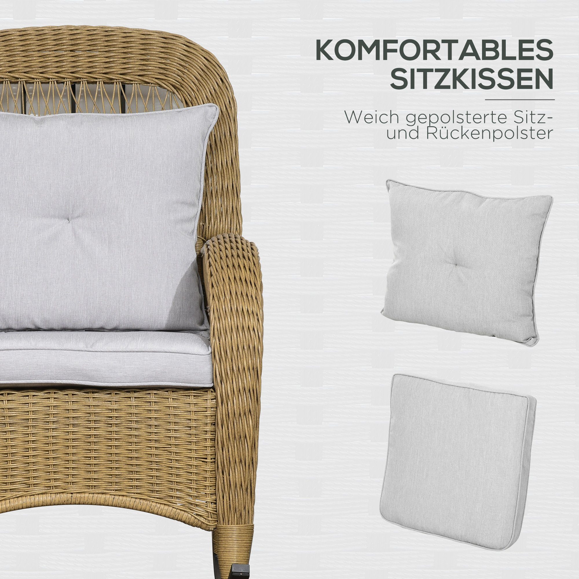 Outsunny Schaukelstuhl im Boho-Stil, waschbare Polsterbezüge (Set, 1 St), mit Sitzkissen