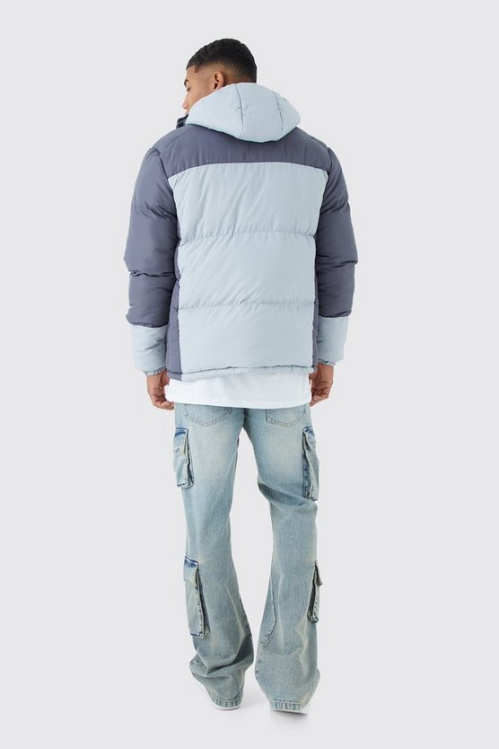 Colorblock Steppjacke mit Kapuze