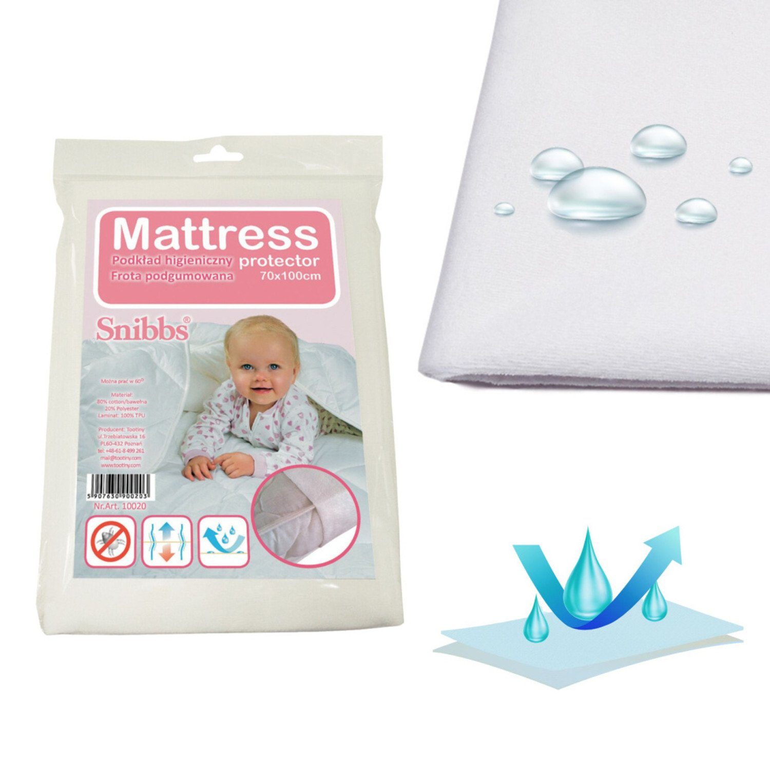 Matratzenschutzbezug Snibbs, Hygienematte aus gummiertem Frottee 70x100 cm