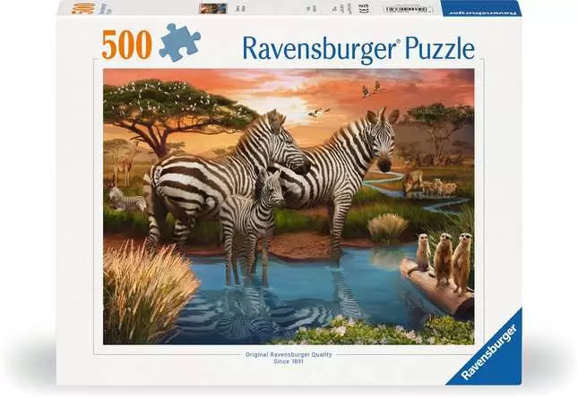 Puzzle 500 Teile - Zebras am Wasserloch