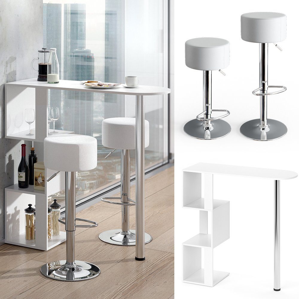 Vicco Bartisch Stehtisch Tresentisch VINCENT Weiß S-Form inkl. Hocker