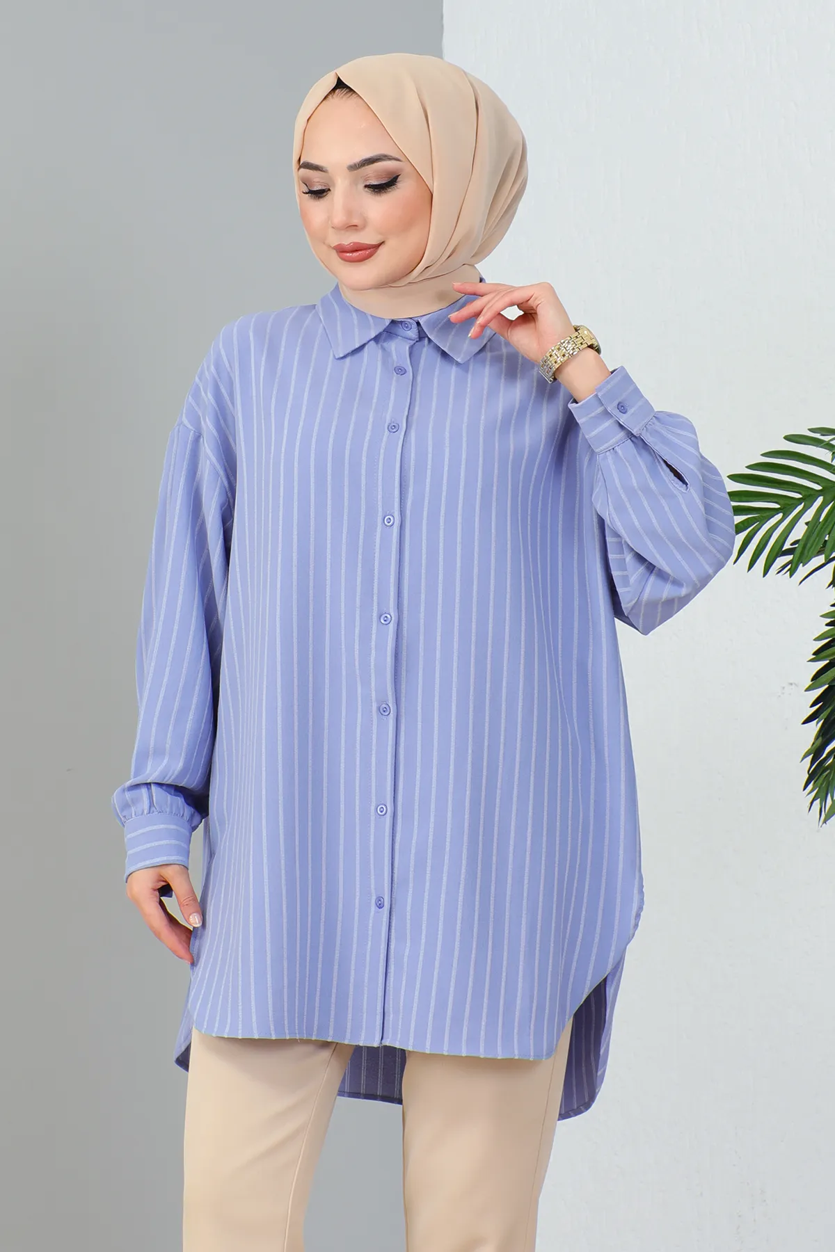 MODAQU  Blau gestreiftes Freizeithemd