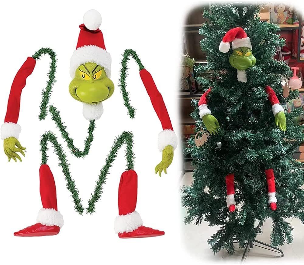 DOPWii Christbaumschmuck Grinch Weihnachtsbaum Dekoration,Elfen Kopf,Arme,Beine, Weihnachtself gefüllte Stuck Topper Girlande Ornamente