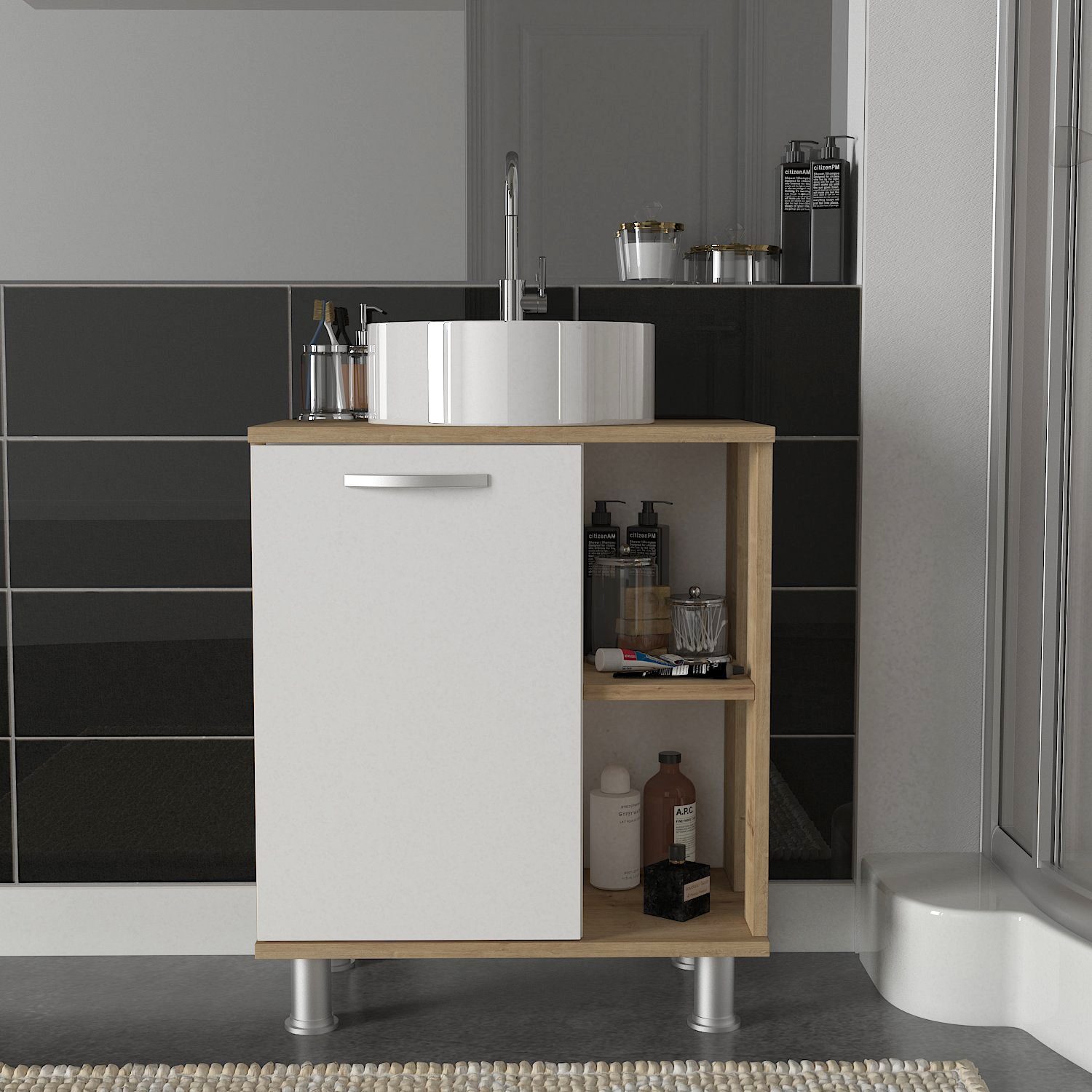 moebel17 Barschrank Waschbeckenunterschrank Golda Weiß-Safir