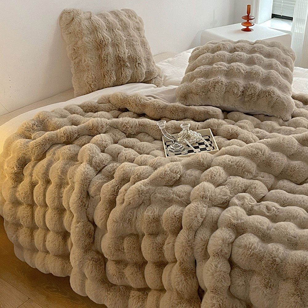 Outdoordecke Kurzflorige, lässige Überwurfdecke warme Fleecedecke, Sarfly, aus Kaninchenfellimitat, Wohndecken,1 Stück