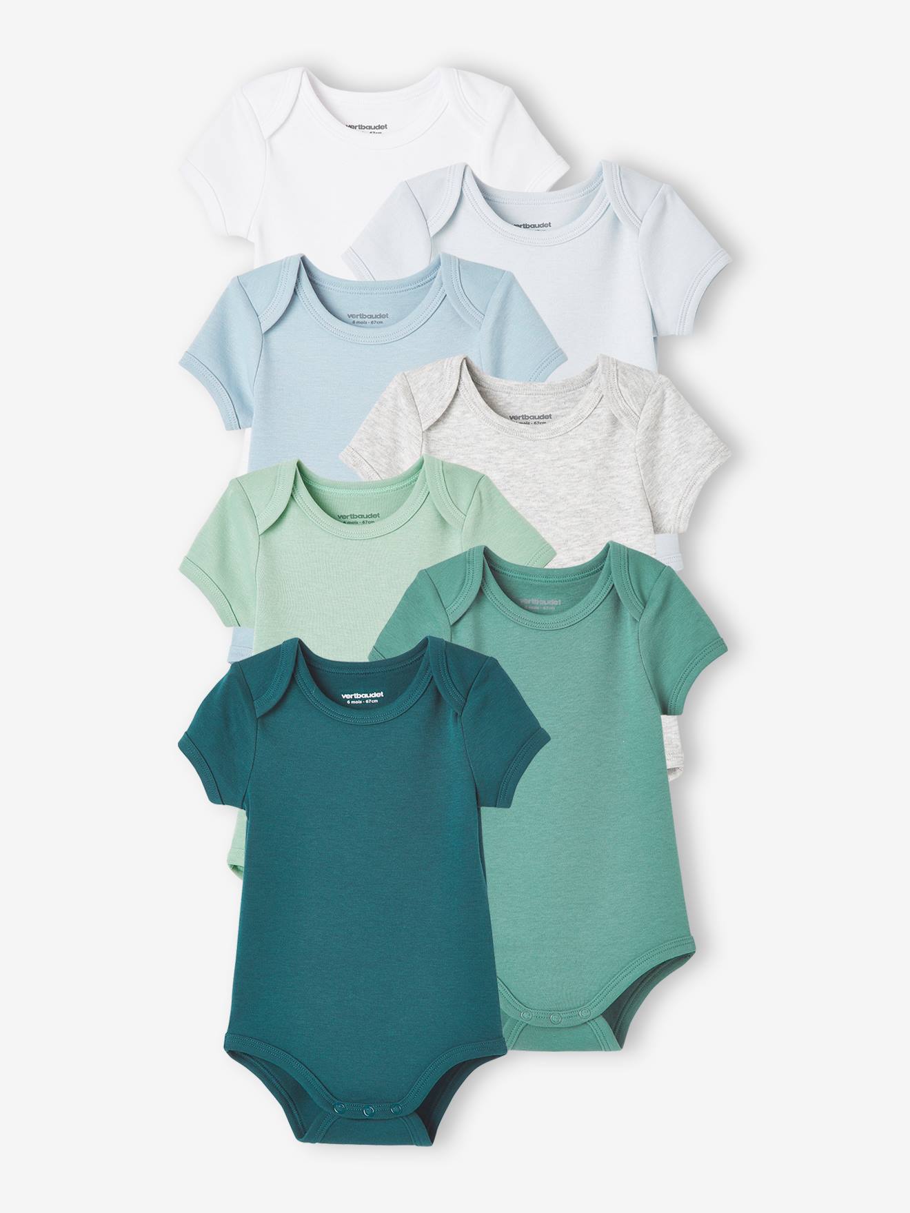 Vertbaudet 7er-Pack Baby Kurzarm-Bodys, Schlupfform BASIC - pack blau