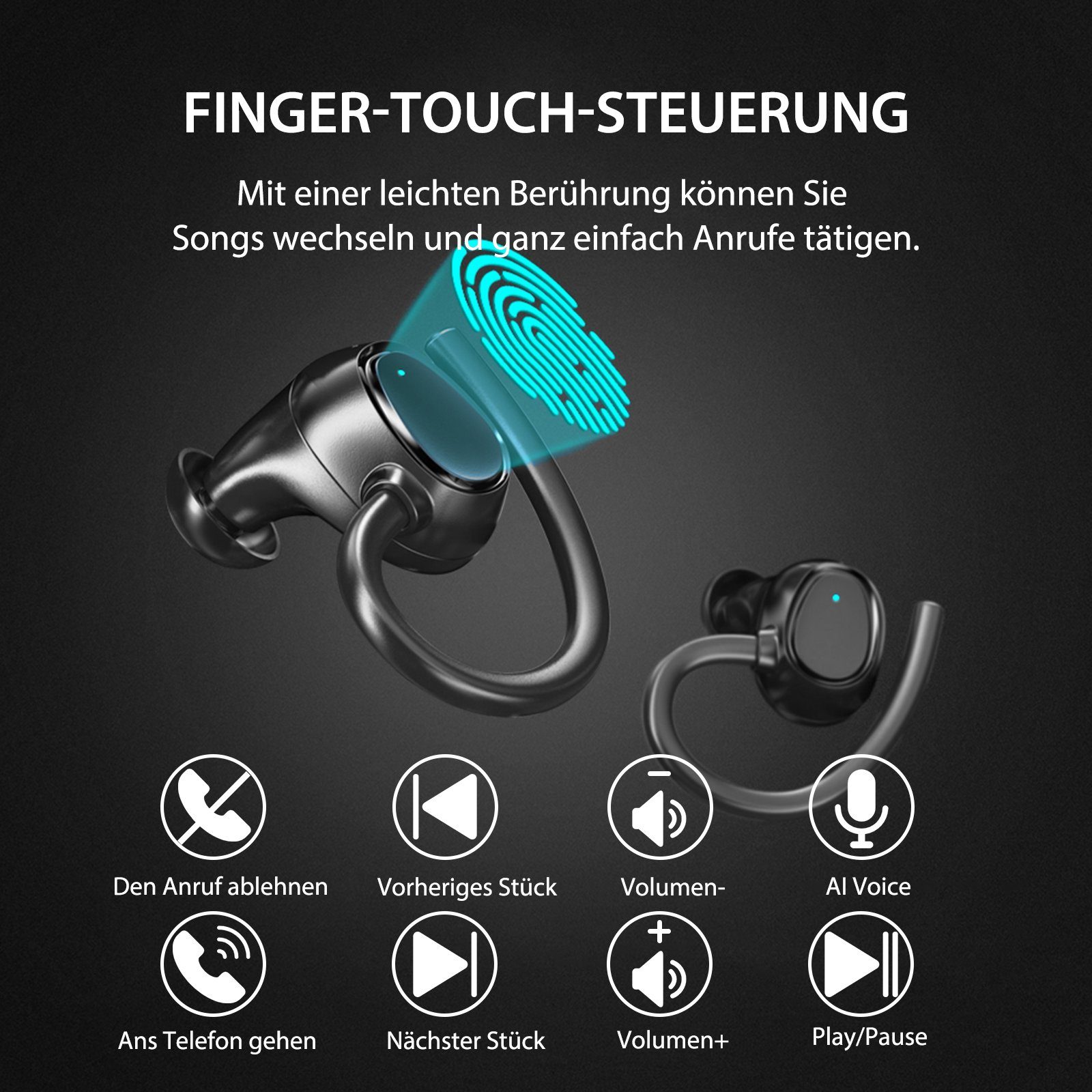 Yuede Bluetooth 5.3 Sportkopfhörer, Earbuds Kabellos mit Ohrbügeln In-Ear-Kopfhörer (Immersives HIFI-Stereo, Bluetooth Kopfhorer mit LED-Ladebox, ENC HD Anruf, Rauschunterdruckung, CVC8.0)