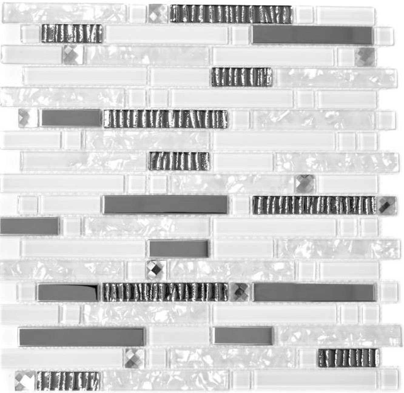 Mosani Mosaikfliesen Glasmosaik Stäbchen Edelstahl silber weiss