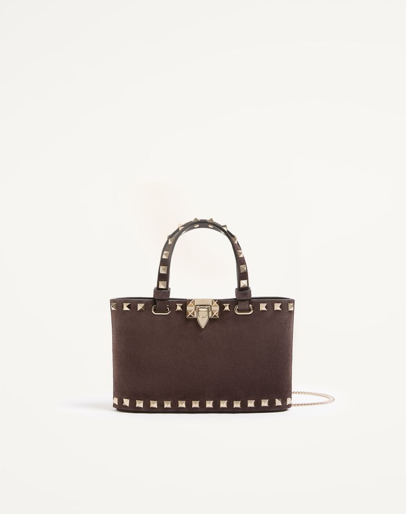 Mini sacola de compras Rockstud em camurça