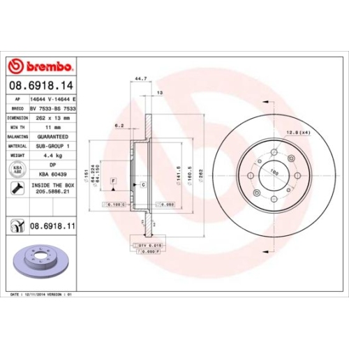 Bremsscheibe Brembo Vorderachse  2 Stück 08.6918.11 - ATU