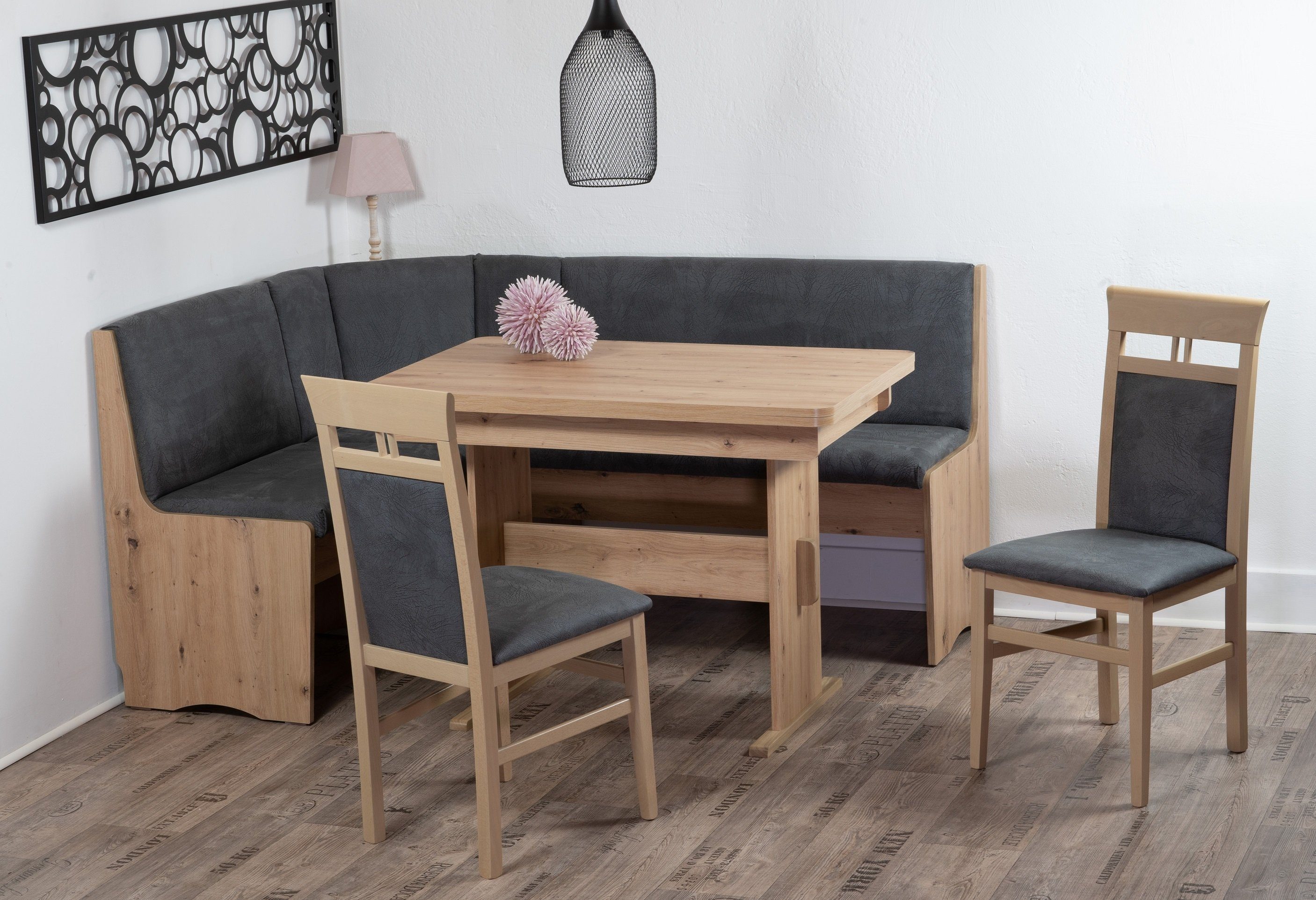 Stolebaenk Eckbankgruppe Duisburg Artisan Titanic Ibiza PE/MA, (Eckbankgruppe, 1 x Eckbank, 1 x Tisch, 2 Stühle), Eckbank beidseitig aufbaubar