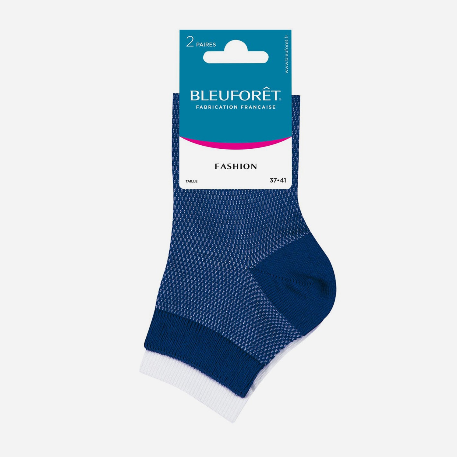 2 paires de socquettes BLEUFORET bleu pailleté et blanches Pointure 37-41