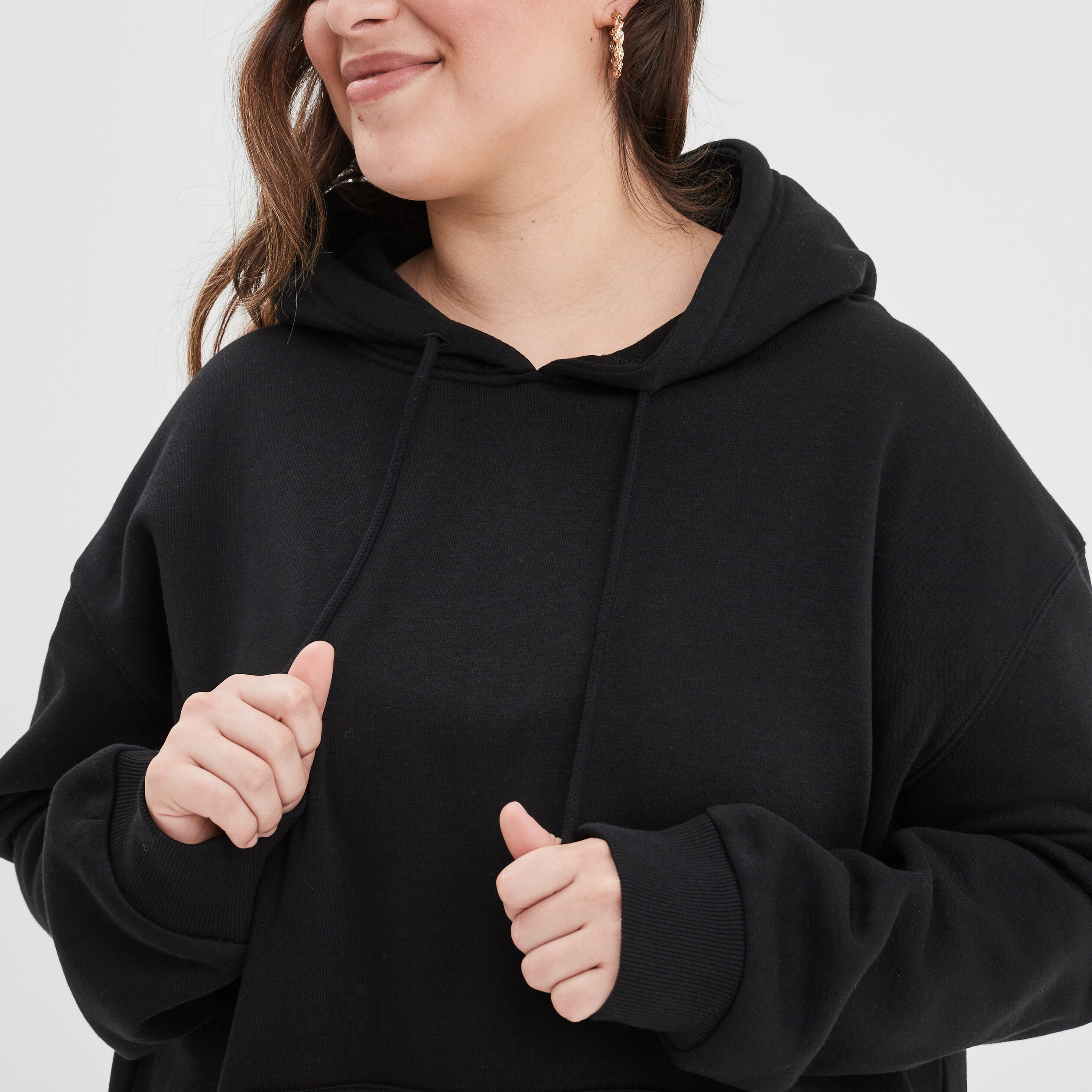 Sweat à capuche hoodie noir femme grande taille | La Halle