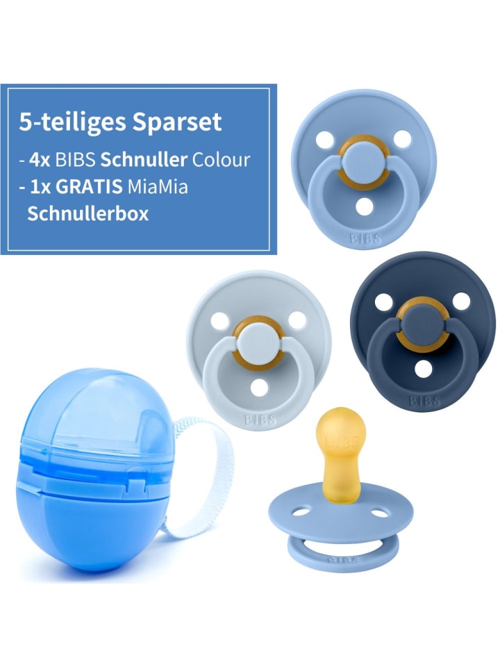 BIBS 5-tlg. Schnuller-Set - 4 Latex-Schnuller Colour 0-6 in blau günstig kaufen onesize