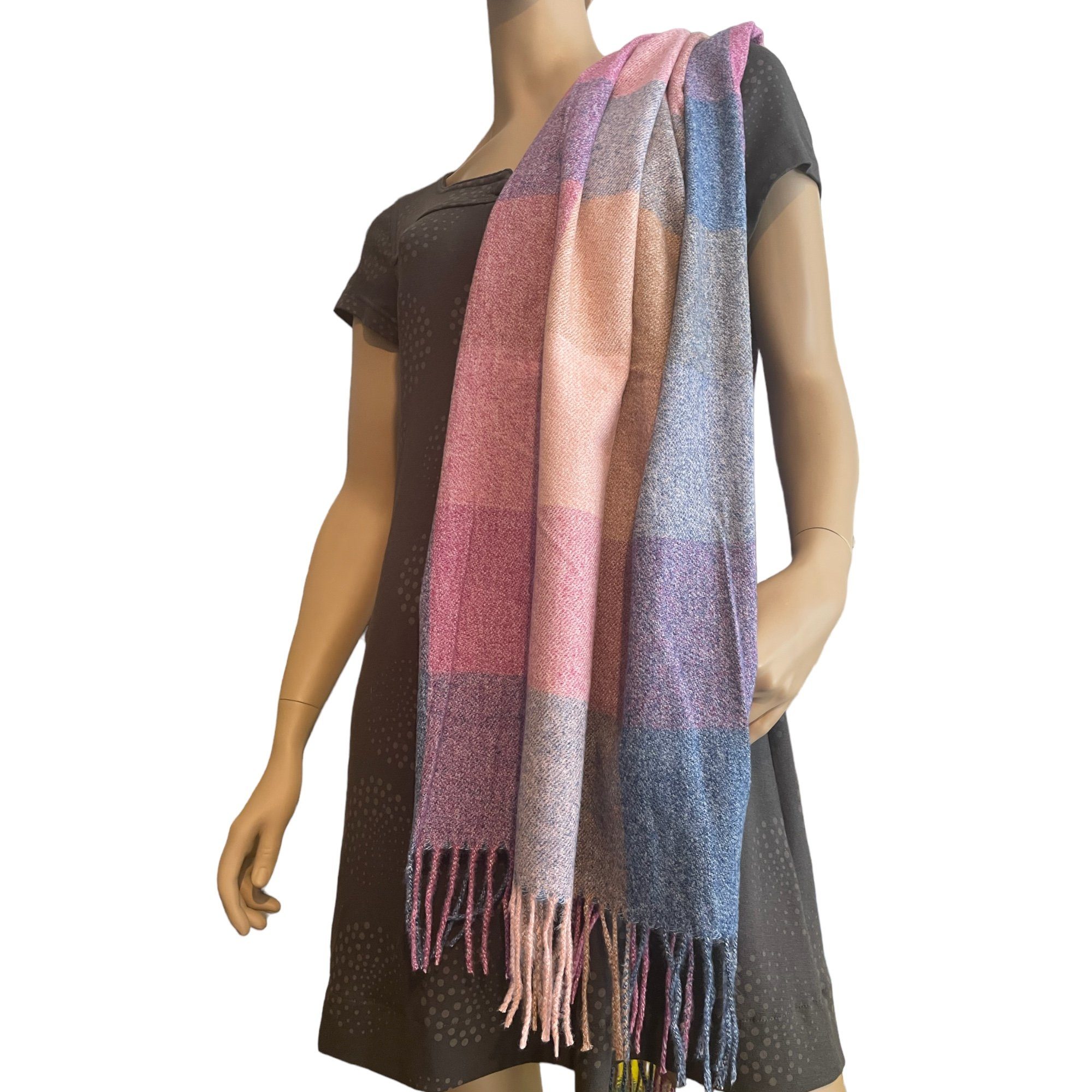 Taschen4life Schal großer Damen Schal mit Fransen, modernes Karomuster, tolle Farbkombination, Herbst/Winter Accessoires