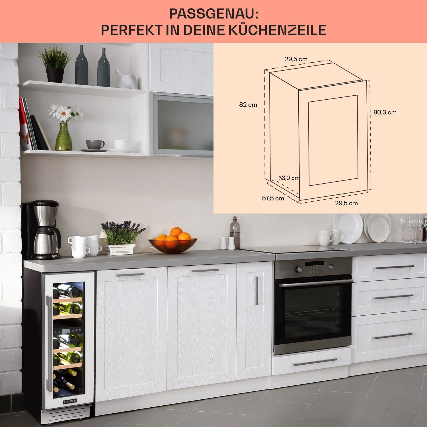 Klarstein Weinkühlschrank Vinovilla 17 Built-in Duo Quartz Edition, für 17 Standardflaschen á 0,75l,2 Zonen Wein Flaschenkühlschrank Weintemperierschrank Weinschrank