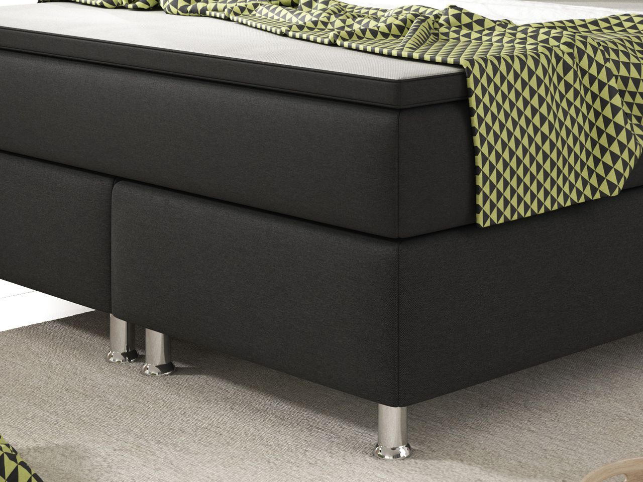 IHG Boxspringbett Köln 140x200 Webstoff Schwarz