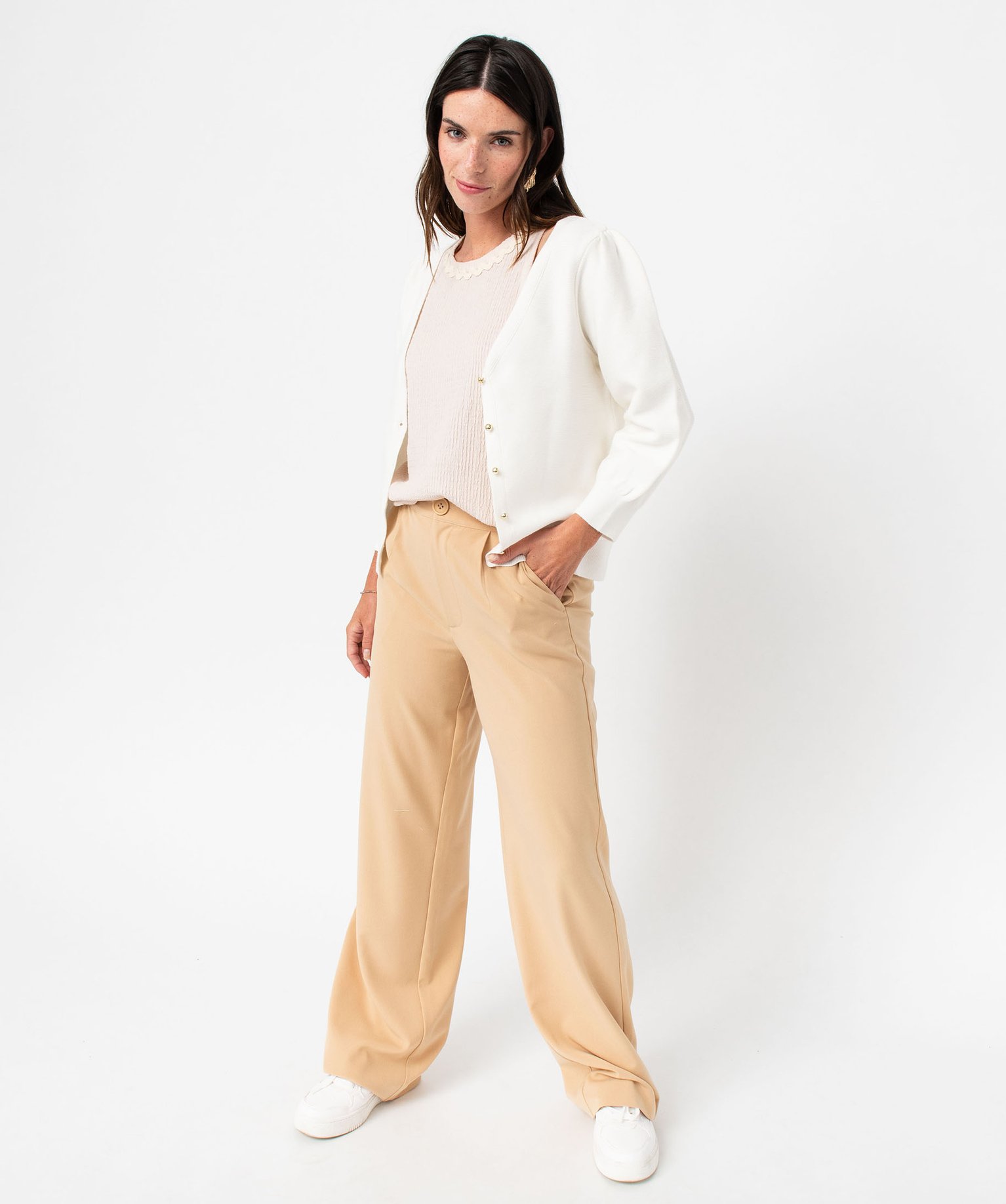 Gilet col V à manches bouffantes femme blanc | GEMO
