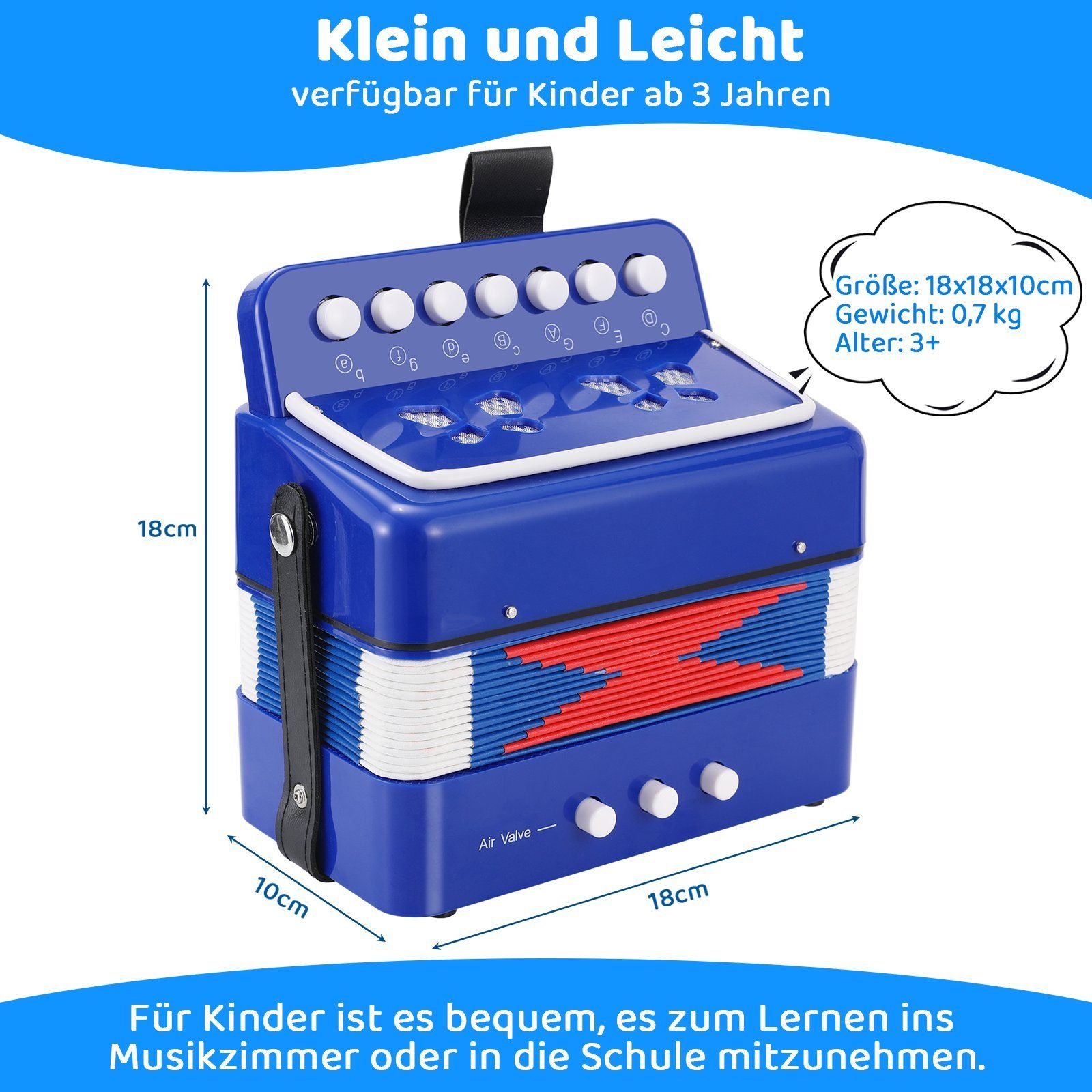 TLGREEN Kinder-Akkordeon Ziehharmonika 10 Tasten, Musikinstrument