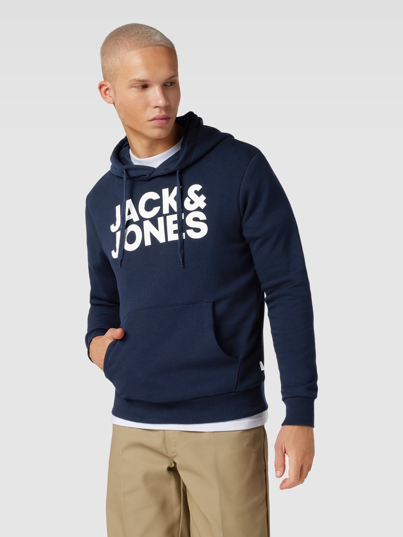 Hoodie mit Label-Print in dunkelblau