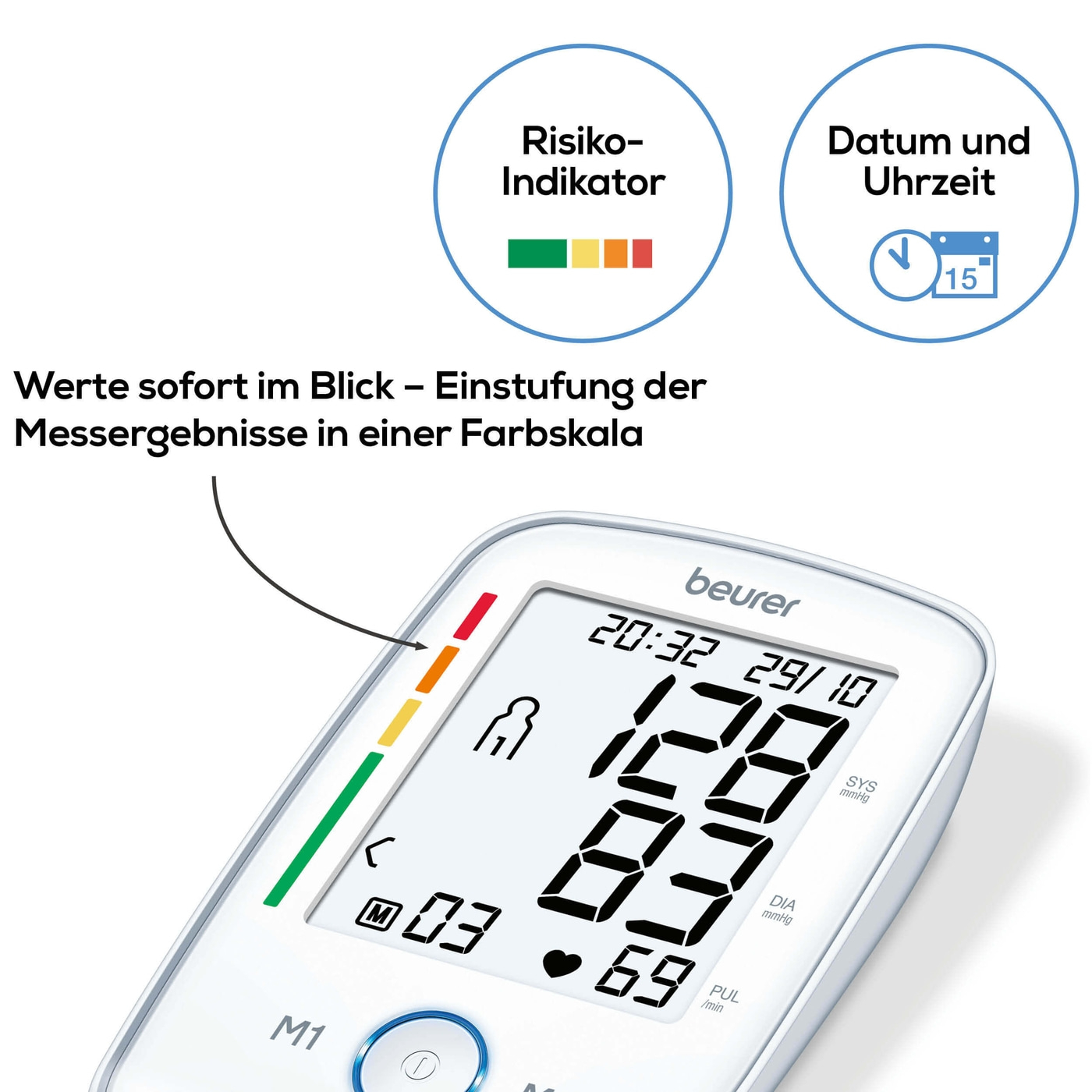 Beurer Oberam-Blutdruck-messgerät BM 45-Beleuchtetes Oberarm-Blutdruckmessgerät mit ergonomischen XL-Display