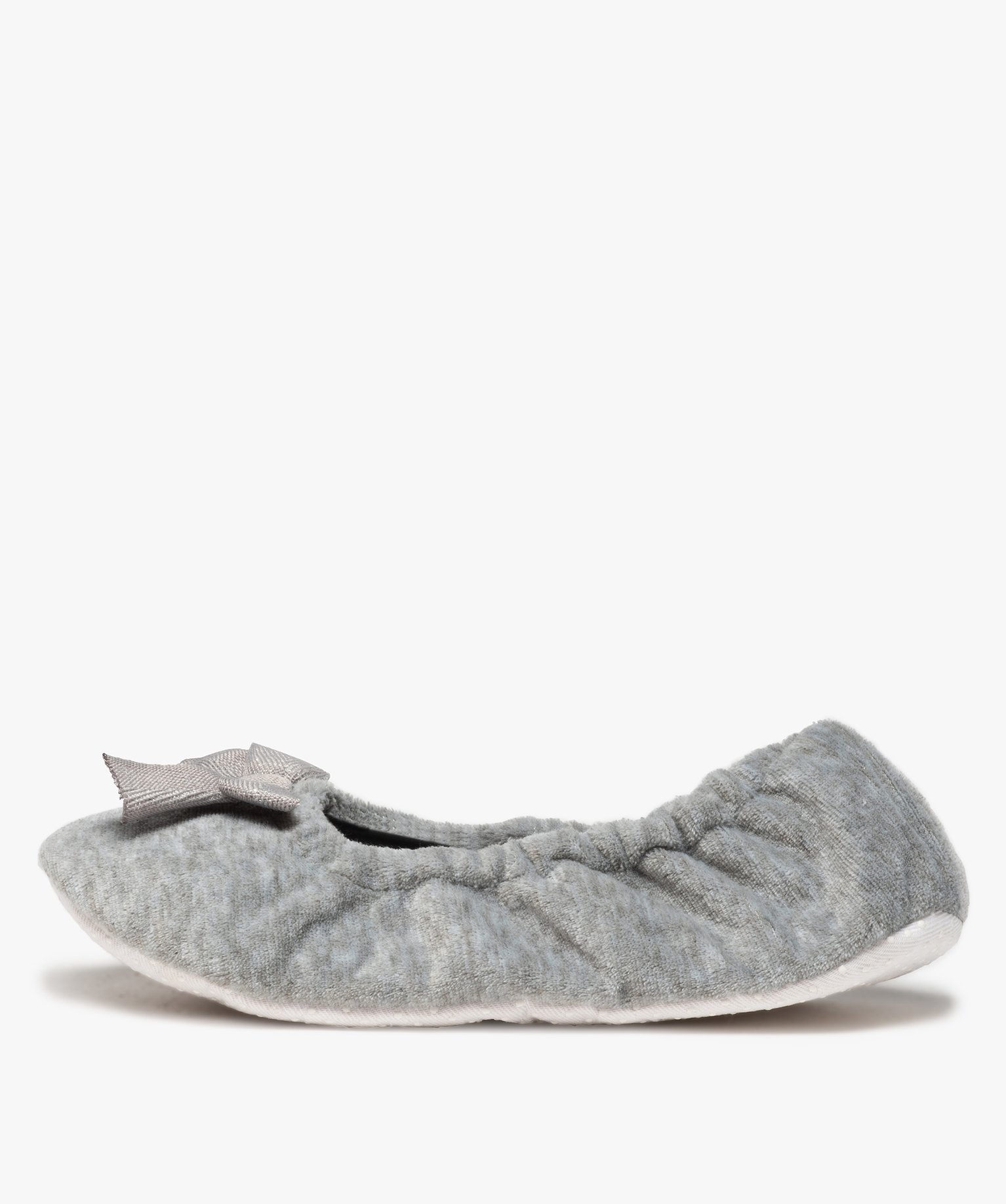 Chaussons femme ballerines élastiquées en velours gris | GEMO