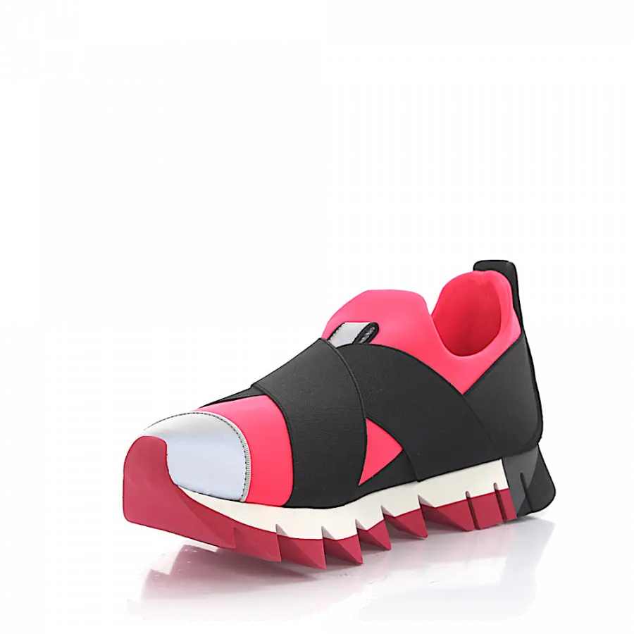 Dolce & Gabbana - Sneaker low Materialmix Textil Logo grau pink schwarz - schwarz