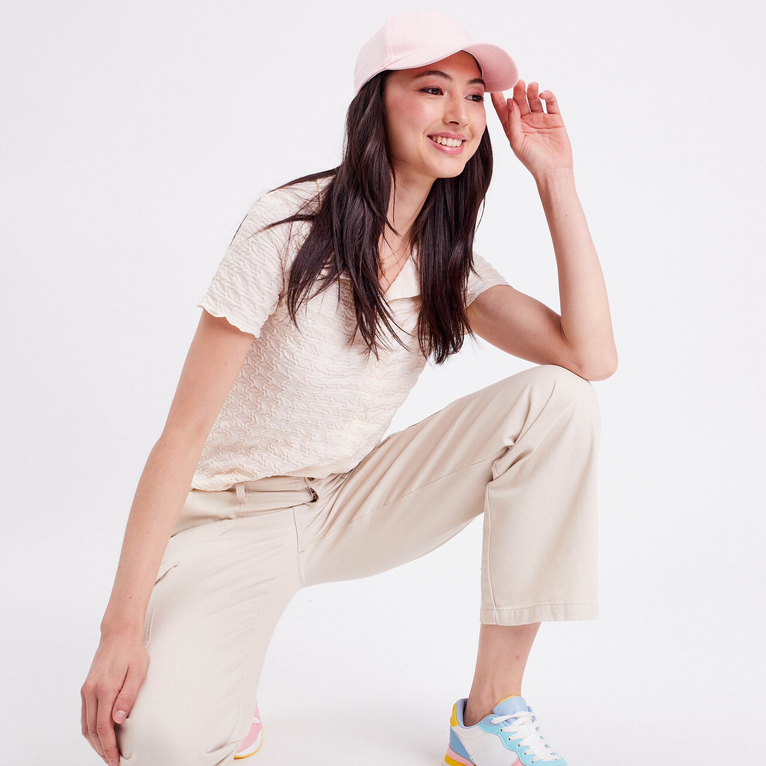 Blouse manches courtes gaufré ecru femme | Cache Cache