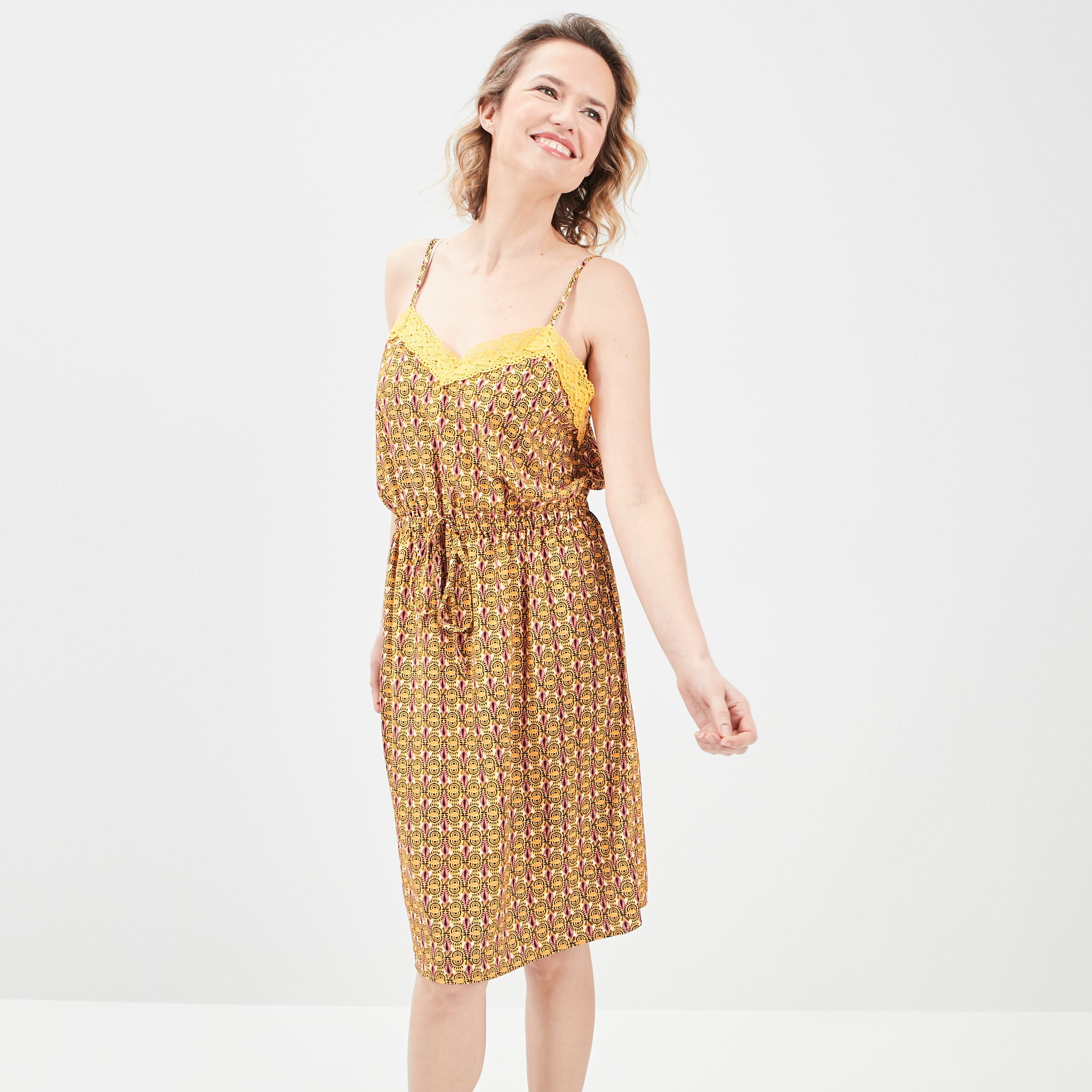 Robe patineuse jaune moutarde femme | La Halle