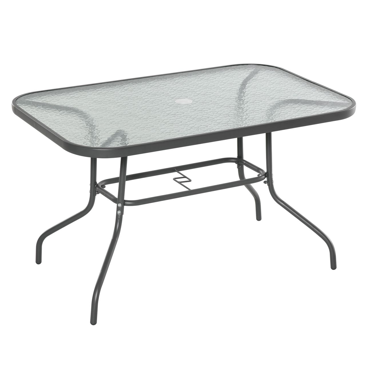Outsunny Gartentisch Bistrotisch Balkontisch Garten Beistelltisch Bistrotisch Gartenmöbel mit Glasplatte Schirmloch Hartglas   Metall Carbongrau 120 x 80 x 70 cm