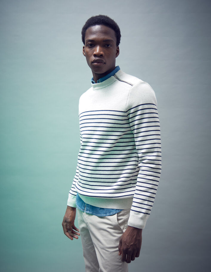 Pull marinière coloris naturel à col zippé Homme