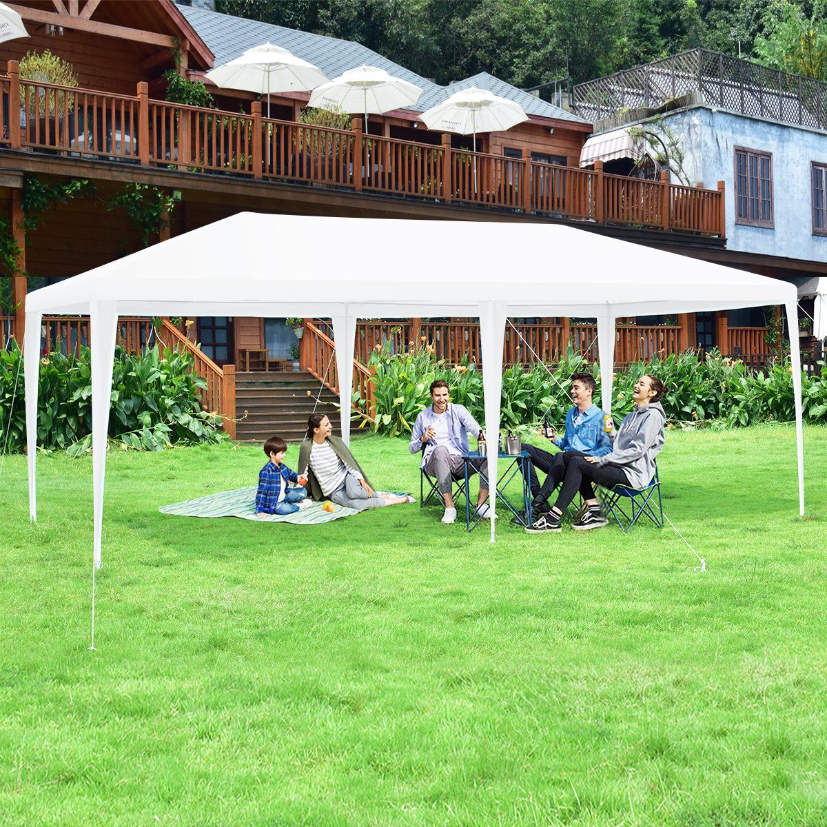 COSTWAY Pavillon Gartenzelt Partyzelt Gartenpavillon, mit 4 Seitenteilen, 3x6m inkl. Tragetasche