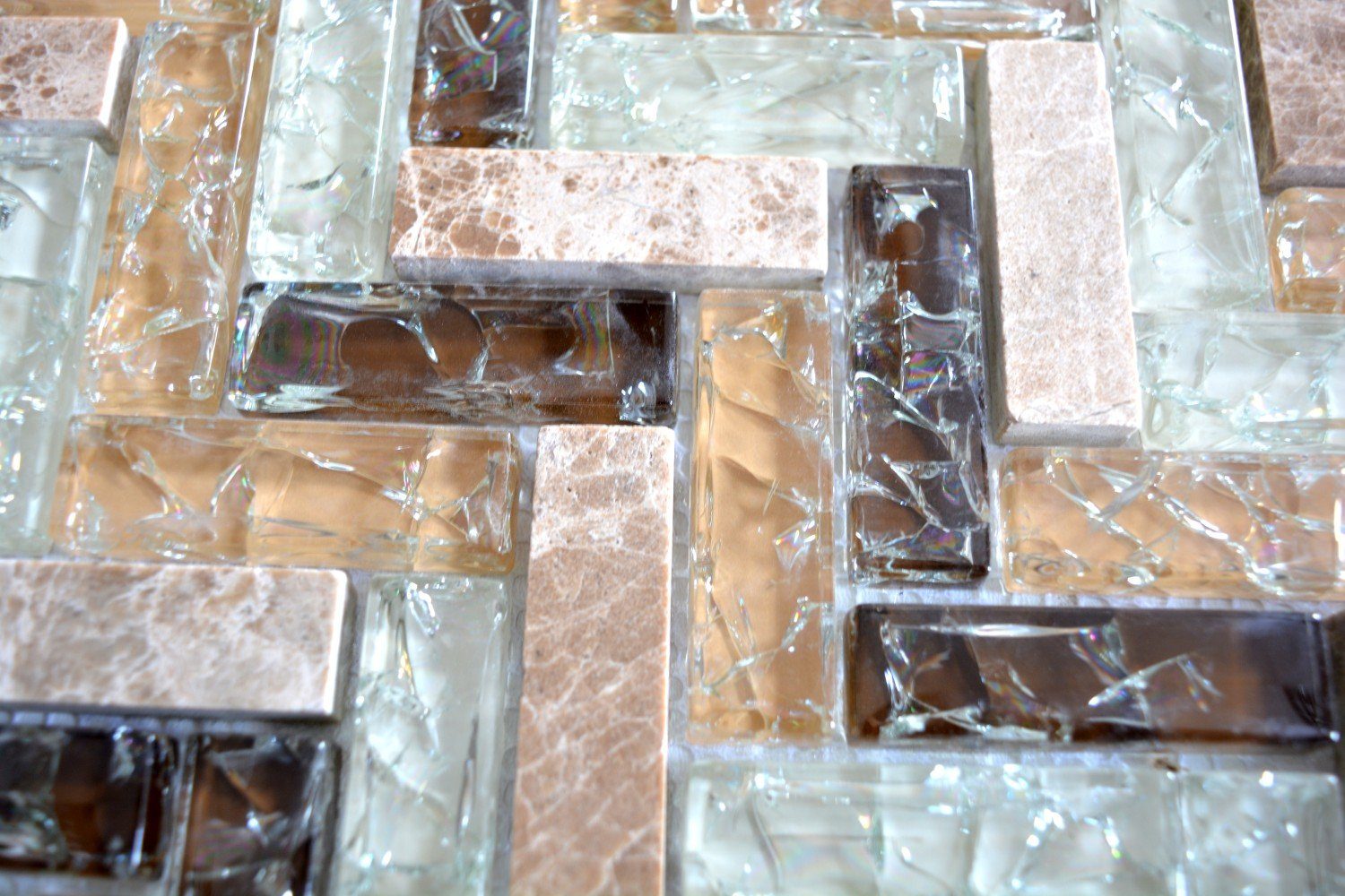 Mosani Mosaikfliesen Glasmosaik Naturstein Mosaik hellbraun glänzend / 10 Matten