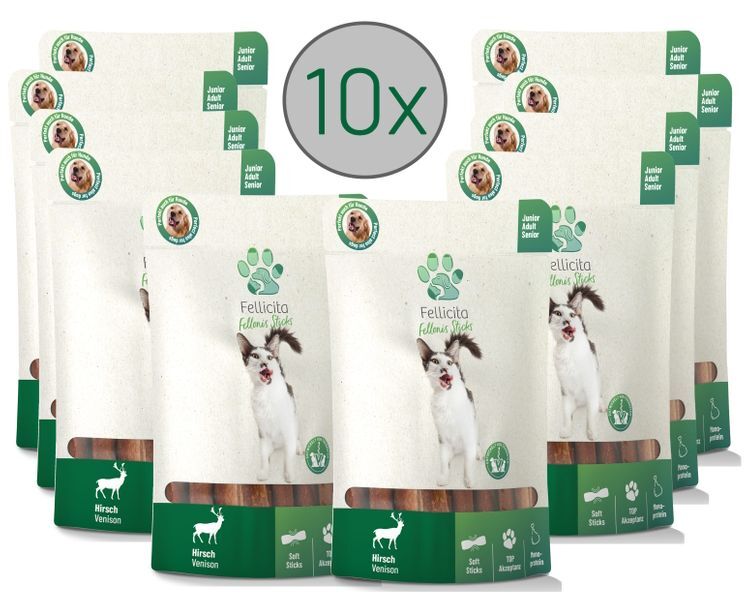 Fellicita Snacks Fellicita Hirsch Sticks 10x 50g Fellonis Katzensnacks