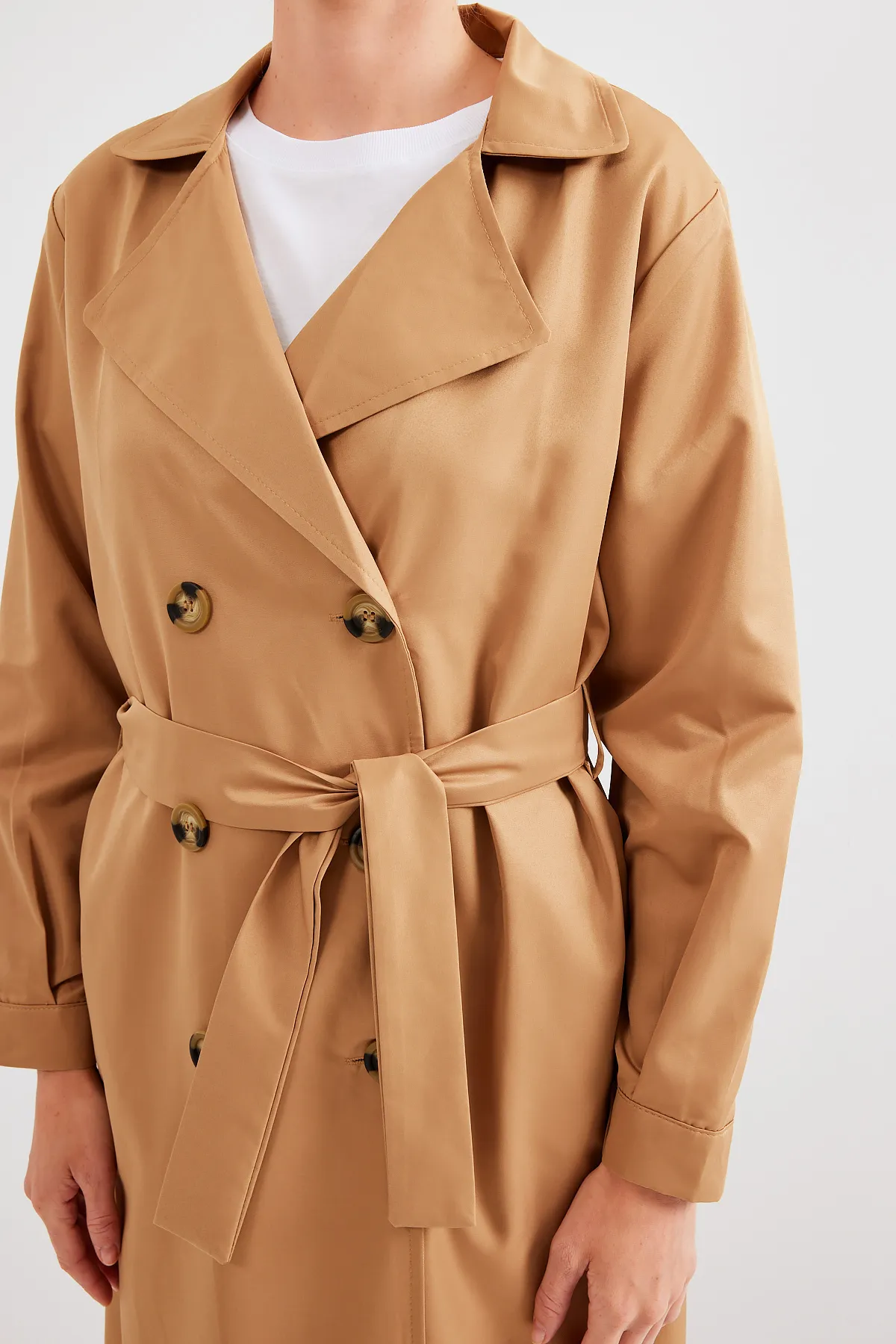 Bigdart  5853 Zweireihiger Trenchcoat mit Kragen – Hellbraun