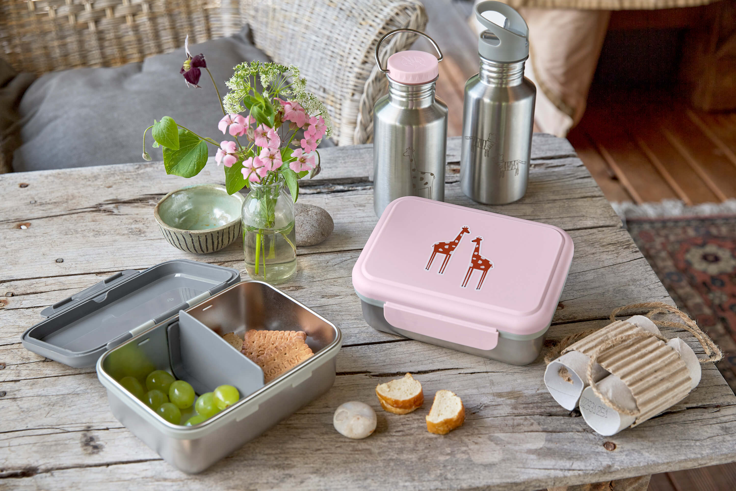 Brotdose Kinder - Edelstahl Lunchbox, Safari Giraffe