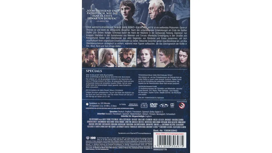Game of Thrones - Staffel 6  [5 DVDs]