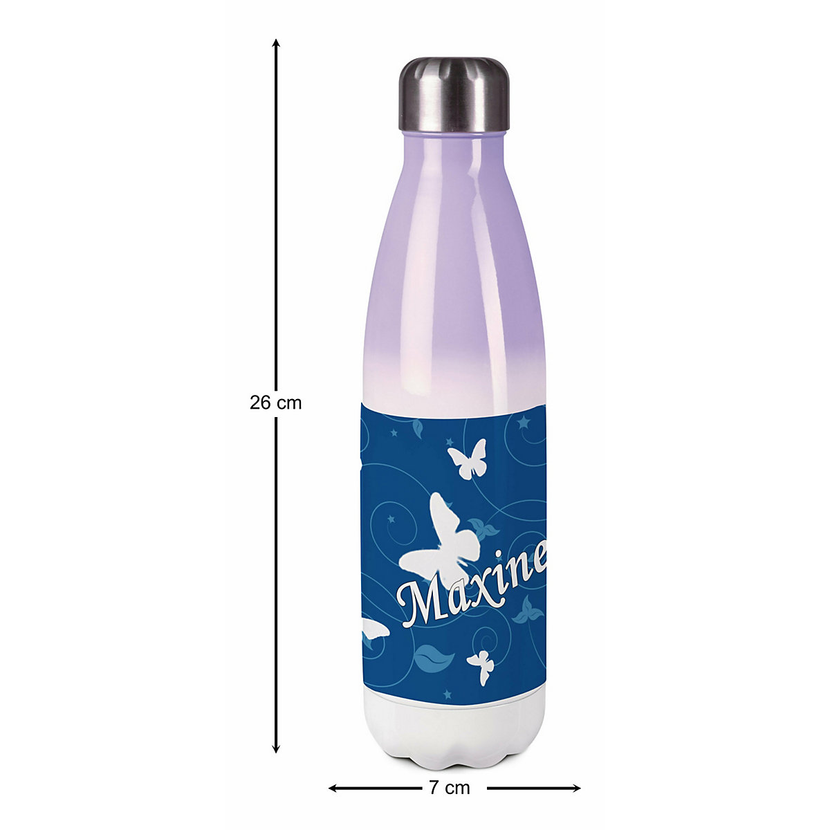 Edelstahl Kinder Thermoflasche / Trinkflasche bunt Schmetterling Ornamente Farbe blau Spülmaschinenfest, Auslaufsicher, Bruchfest, Doppelwandig, Für Heißgetränke geeignet, Mit Deckel, Isoliert
