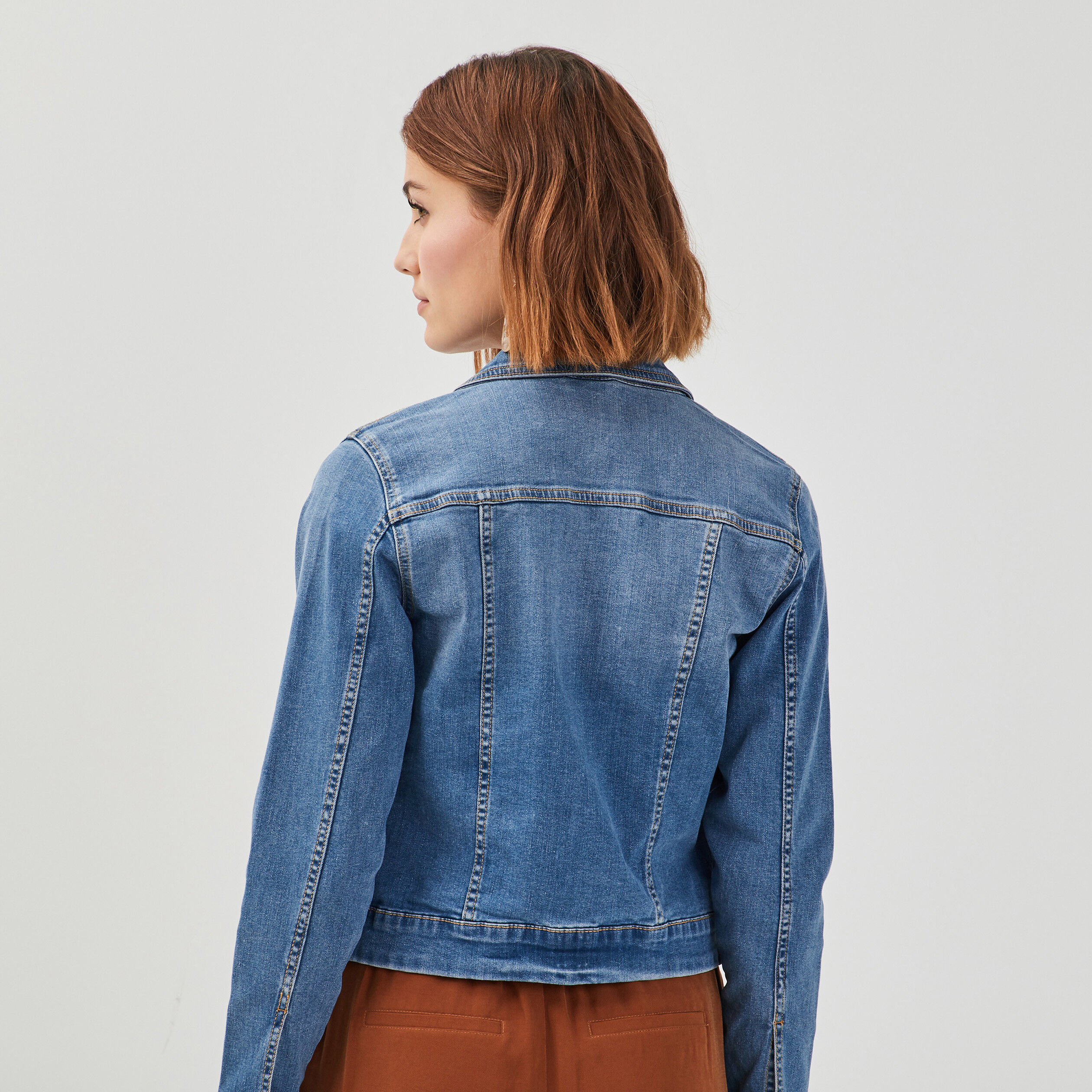 Veste droite en jean denim double stone femme | Cache Cache